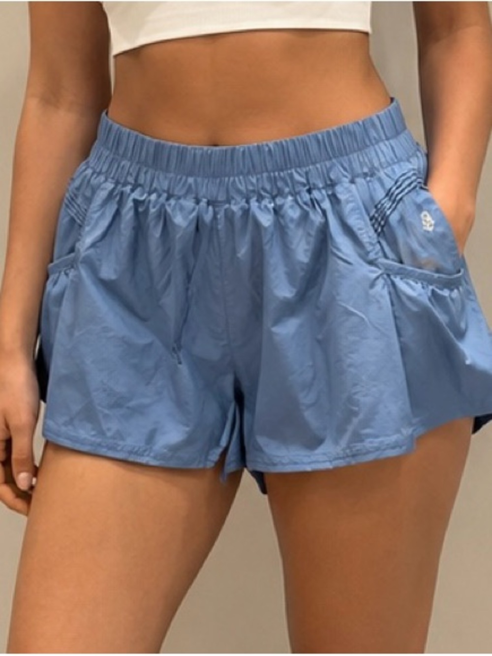 Free People Light Blue Athletic Shorts with Elastic Waist